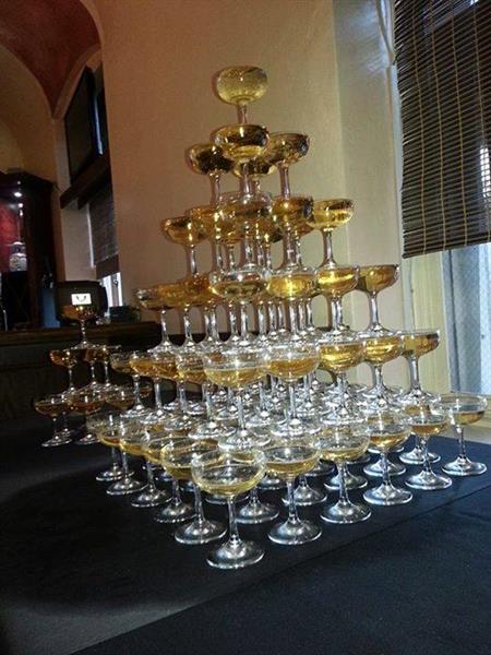 Bay Area Bartenders can accommodate special requests - such as this beautiful champagne tower built by two of our talented team members.