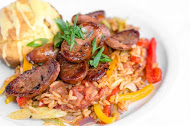 Jambalaya (pictured with mild andouille sausage)