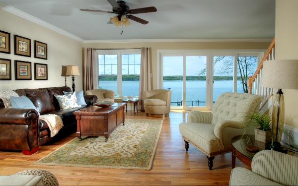 Living room with beautiful views of Owasco Lake