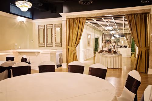 Round table, buffet, and bar