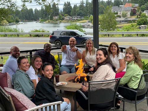OnSite Real Estate Group Hosting A Connections After Close Event. Pictured Front to Right- Kim Campbell with Campbell Tax & Accounting, Lake Tapps Society, Chelsea Scott with Nelson Allen Walk & Scott, Cindie Bohall OnSite Real Estate Group, Andre Bohall Onsite Real Estate Group, Anthony Smith with Corporate Synergy Solutions, Ryan with Odegard Law, Lesa Say with Rain City Capital, Amanda Matthews with Grace and Precision Aesthetics. Networking afterhours in Lake Tapps, WA. 