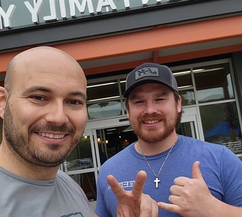 Andre Bohall with OnSite Real Estate Group, Kevin Garcia with JnK Electrical at YMCA in Sumner