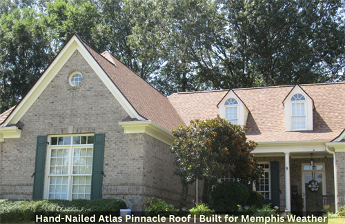 Beautiful Bartlett roof replacement featuring Atlas Lifetime Algae-Resistant Class 3 Impact-Rated shingles, hand-nailed for lasting protection and precision.