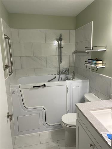 Accessible walk-in tub upgrade for safe, independent bathing — part of our full-service bathroom remodeling options across the Memphis area.