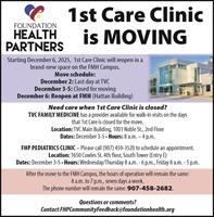 FHP's 1st Care Clinic is MOVING