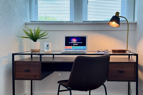 Dedicated desk in Bedroom 2 with fast Wi-Fi when work comes along.