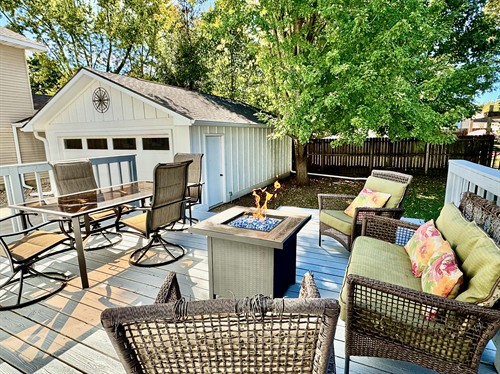 Back deck with dining,seating and propane fire table