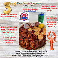 TWO CREEKS CROSSING RESORT 3RD ANNIVERSARY CELEBRATION!