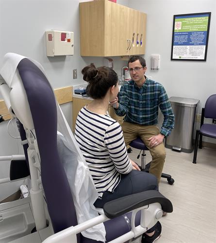 Dr. Bates in our new barrier-free exam room 