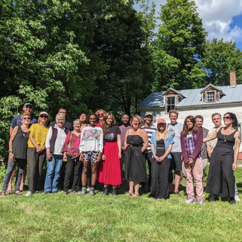 Students and Faculty Pose fo a Photo During a Weeklong Writing Retreat in Vermont