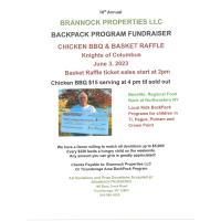 16th Annual Brannock Properties LLC Backpack Properties Fundraiser Chicken BBQ & Basket Raffle