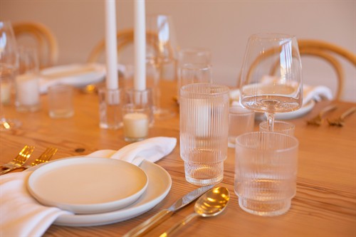 Glass, plate & flatware available to upgrade for any event rental needs