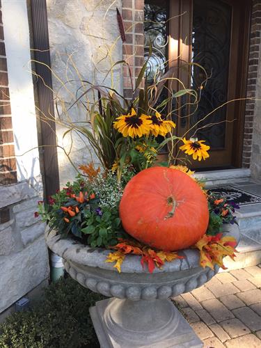 Our fall urns are festive and colorful.