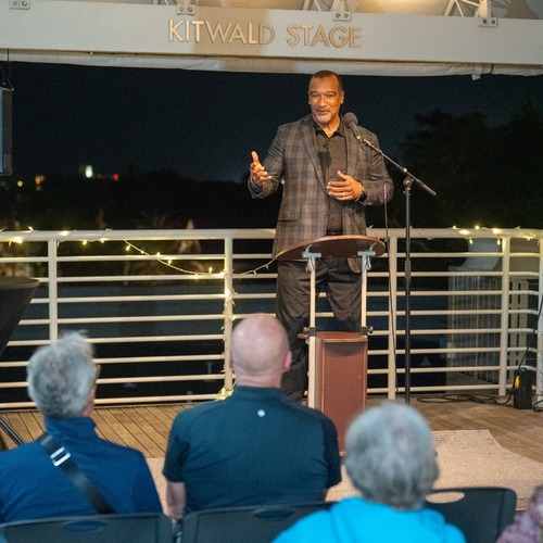 Donzel A. Leggett speaking at an author's conversation at Books & Books, Key West, FL