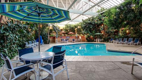 The indoor pool is surrounded by beautiful plats and trees. it's a wonderful tropical oasis. The indoor pool is surrounded by beautiful plats and trees. it's a wonderful tropical oasis.