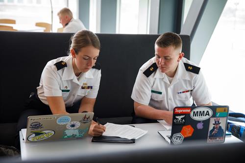 Cadets studying in the library