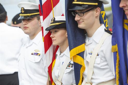 Honor guard cadets with the flag