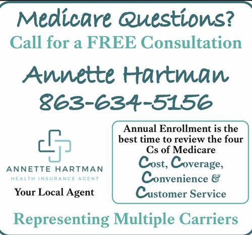 Medicare Annual Enrollment Oct 15th-Dec 7th. Call to schedule appointment to review Plans