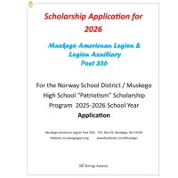 “Patriotism” Scholarship Program 2025-2026 School Year Offered by American Legion Post 356 & American Legion Auxiliary Post 356