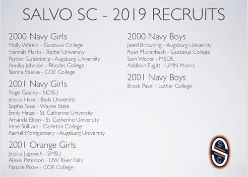 Congrats to our 2019 Salvo SC players for signing their NLI to continue their soccer careers.
