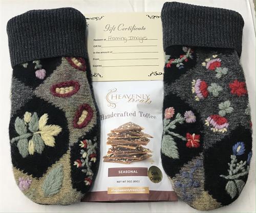 We are also selling embroidered mittens and toffee during the holiday season.