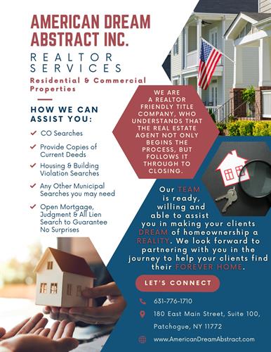American Dream Abstract, Inc. Realtor Services flyer