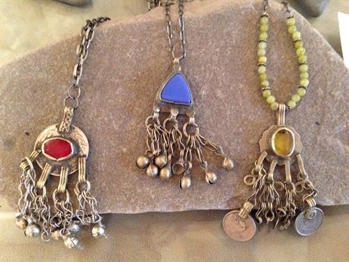 Judy Hable's handcrafted jewelry made with authentic Turkish belly dancer charms and/or animal adornment pieces (Albagas).