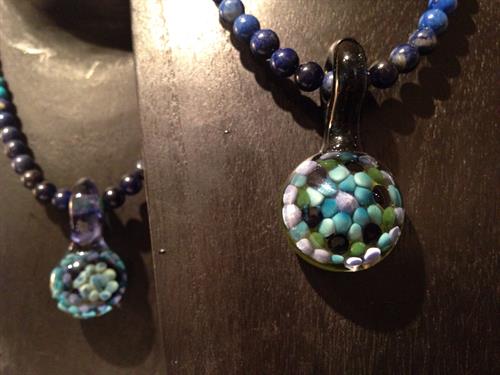 Island Glass necklaces with fine semi-precious stones by Morris Osterbauer.