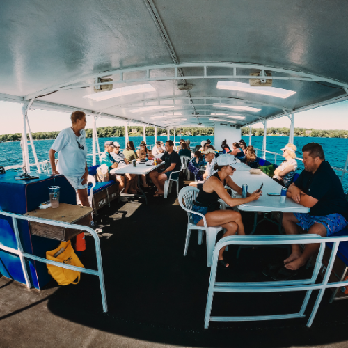 Cruise the lake in style aboard our 55' pontoon, The Big Pelican.  Available for dinner cruises, socials and parties.