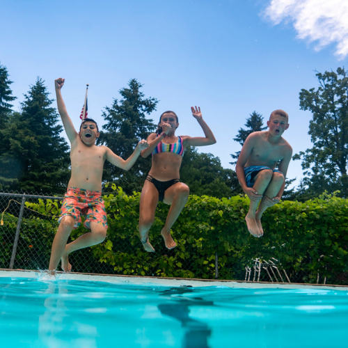 Jump in our heated outdoor swimming pool! 