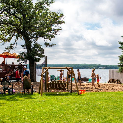 Loads of land amenities; sand volleyball, basketball, tennis, pickleball, frisbee golf, golf, shuffleboard, playground and much more! 