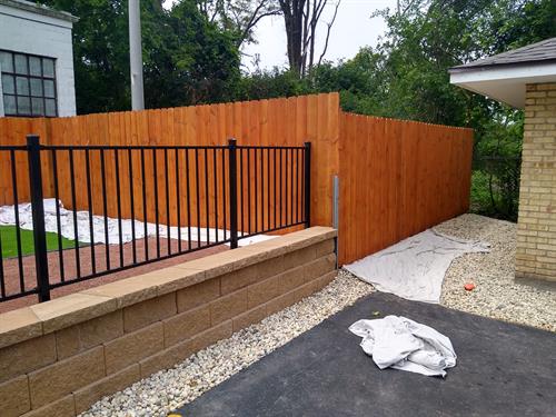 Fence staining project for Galati's Pizzeria in Lake Villa.