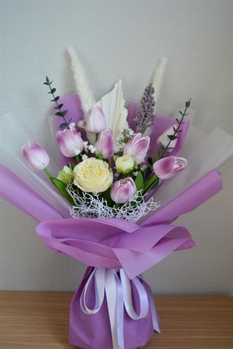 Lavender tulip and peony bouquet
