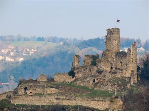 France Vienne Ruins of Castle Chateau de la Bathe from Mount Pipet