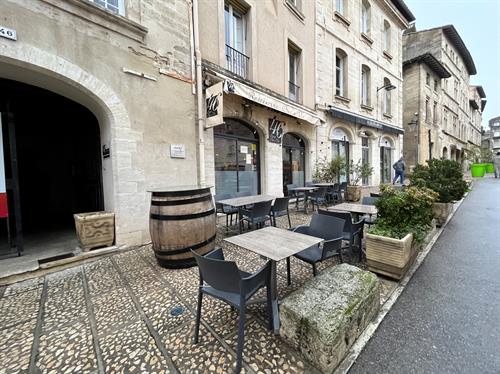 France Avignon Papal Palace Street Restaurant Tables Wine Barrel