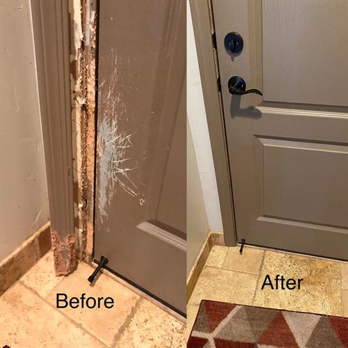 Before and after a dog damage the door