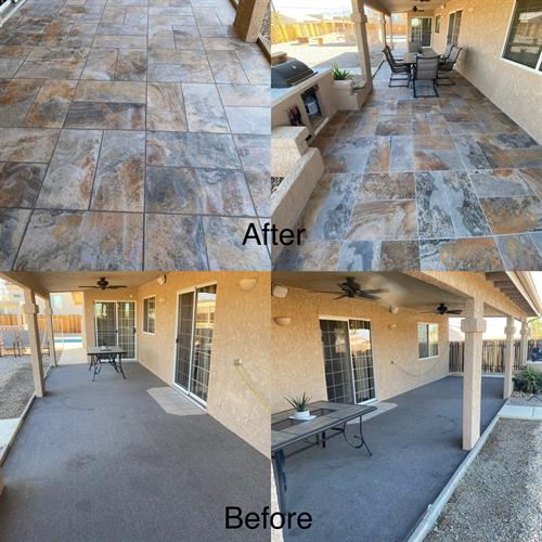 Installed tile on an outdoor patio