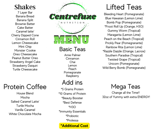 our menu we serve you at the club!! Check in for our daily features and Mega tea menu!