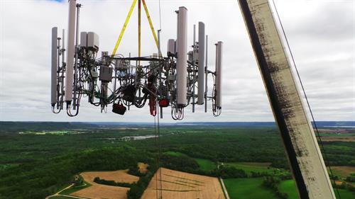 technology hanging off a tower