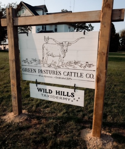 ''Green Pastures Cattle Co.'' sign created by Pro Motions