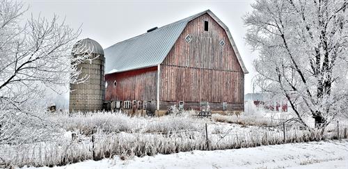 Outdoor view of barn during winter by Ziegler Photography