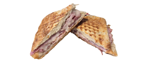 The Honey Stand: Sweet heat stack: ham, Swiss, hot honey on pressed ciabatta bun