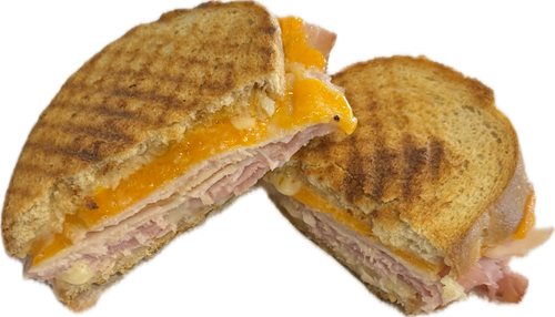 Trail Biker:  Pedal power: hickory smoked turkey, ham, Swiss, cheddar & honey Dijon on pressed sourdough