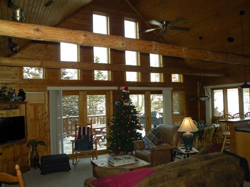 inside view of log cabin living room