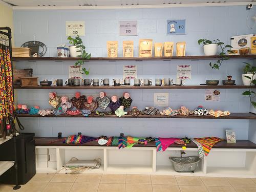 We carry handmade dog items along with a few select sprays, brushes, and toys.