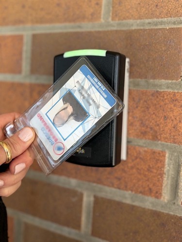 Door badge access via key card OR cell phone app!