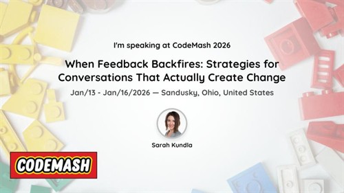 Official announcement featuring Sarah Kundla as the speaker for another session held at CodeMash Conference 2026 (January 16th, 2026)