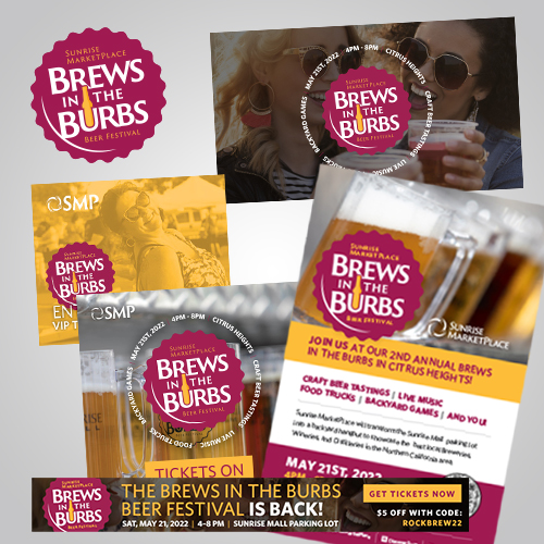 Branding with print and digital collateral for Brews in the Burbs beer festival 