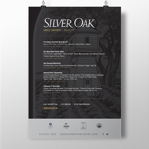 Silver Oak wine diner poster for Dawson's Steakhouse