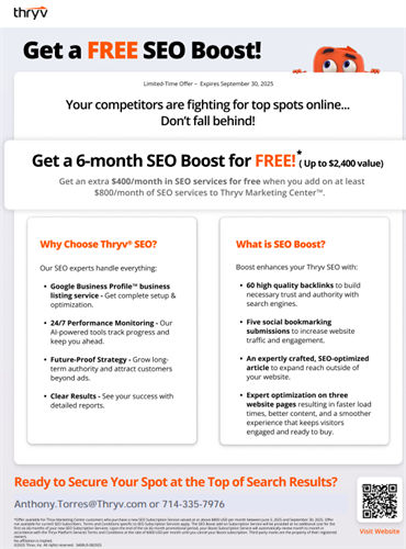 Free 6 months of SEO Power boosting- Call for details